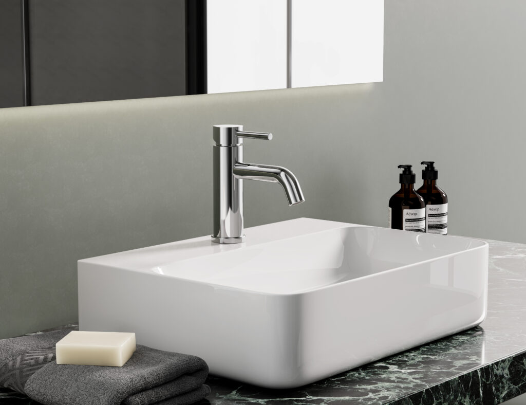 wastafelkraan LUNA chrome opbouw in badkamer sfeer