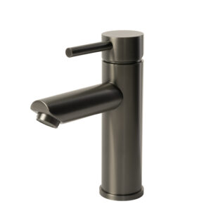 Gun metal wastafelkraan met rechte uitloop en cilindervormig design
