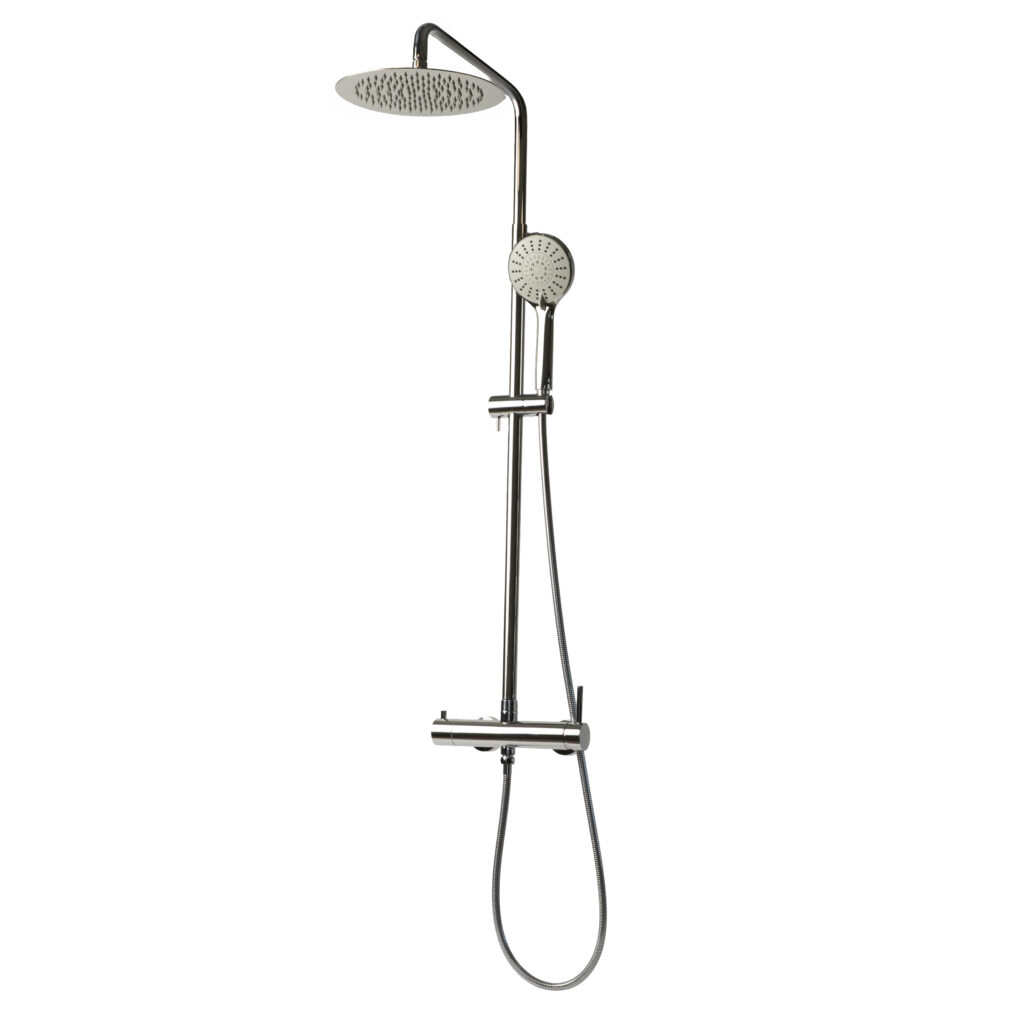 Chromen regendouche met ronde handdouche en mengkraan