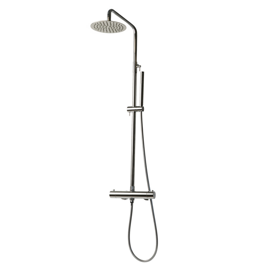 Sani & Co Sense thermostatische opbouw regendoucheset in chroom met ronde 20 cm hoofddouche en staafhanddouche