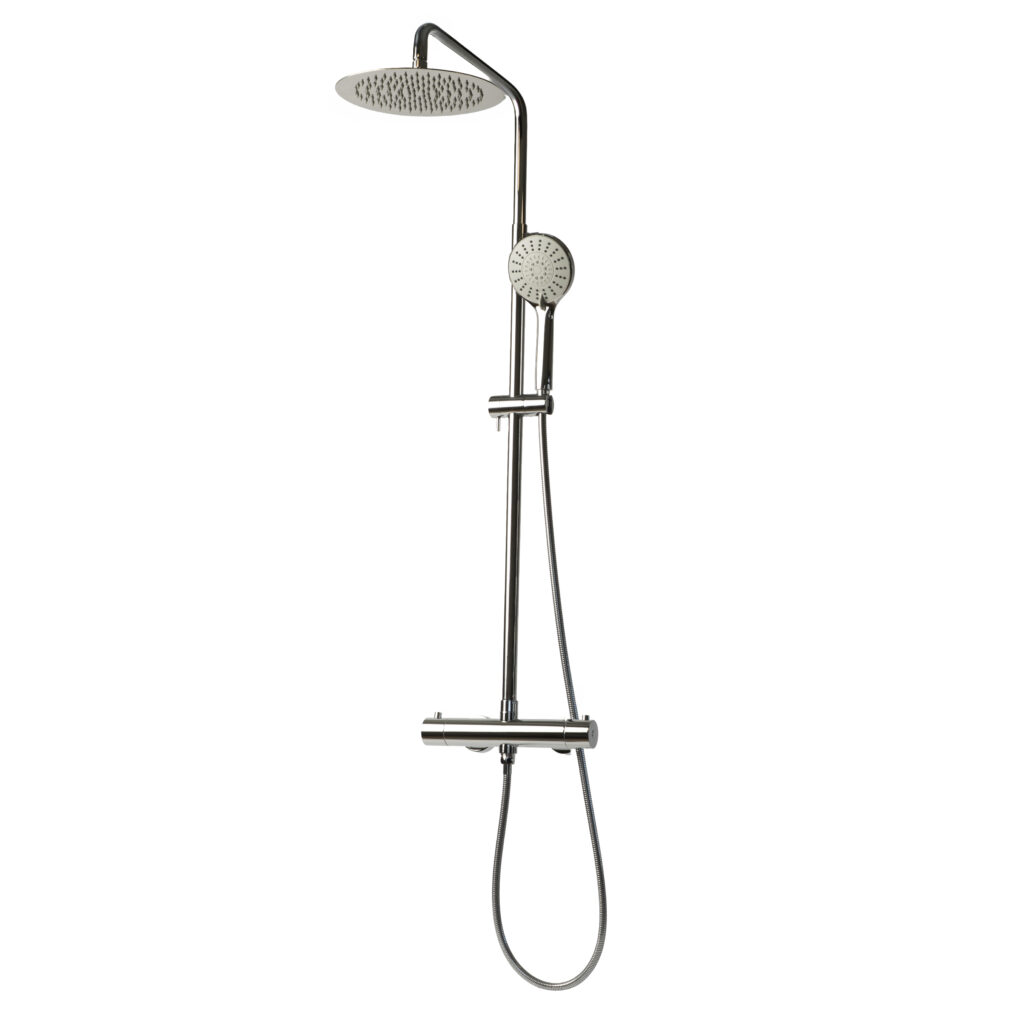 Sani & Co Sense thermostatische opbouw regendoucheset in chroom met ronde 25 cm hoofddouche en ronde handdouche