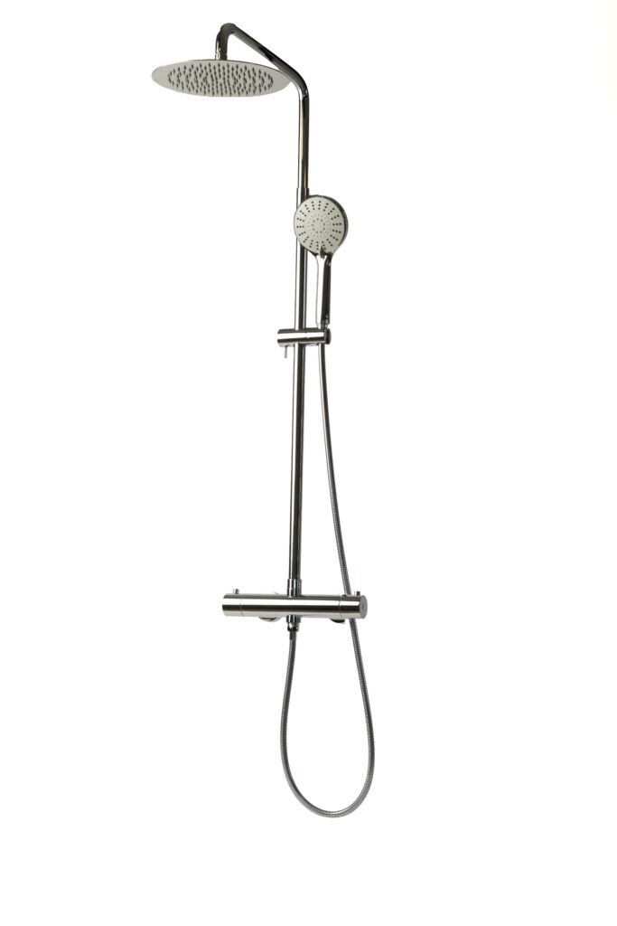 Chromen regendouche met ronde hoofddouche en handdouche