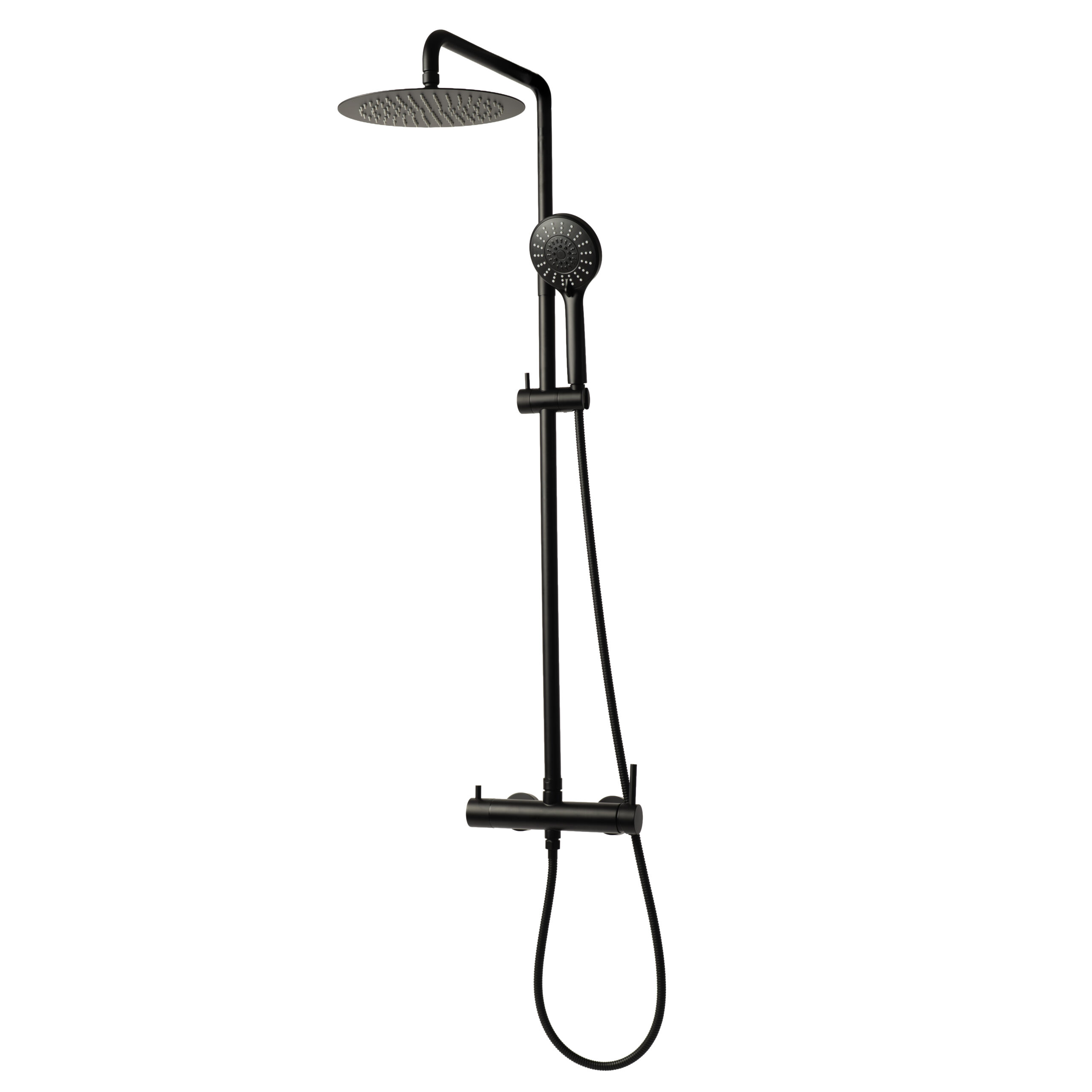 Sani & Co PURE regendouche mat zwart 25 cm met ronde handdouche Mat zwarte regendouche met ronde handdouche en mengkraan