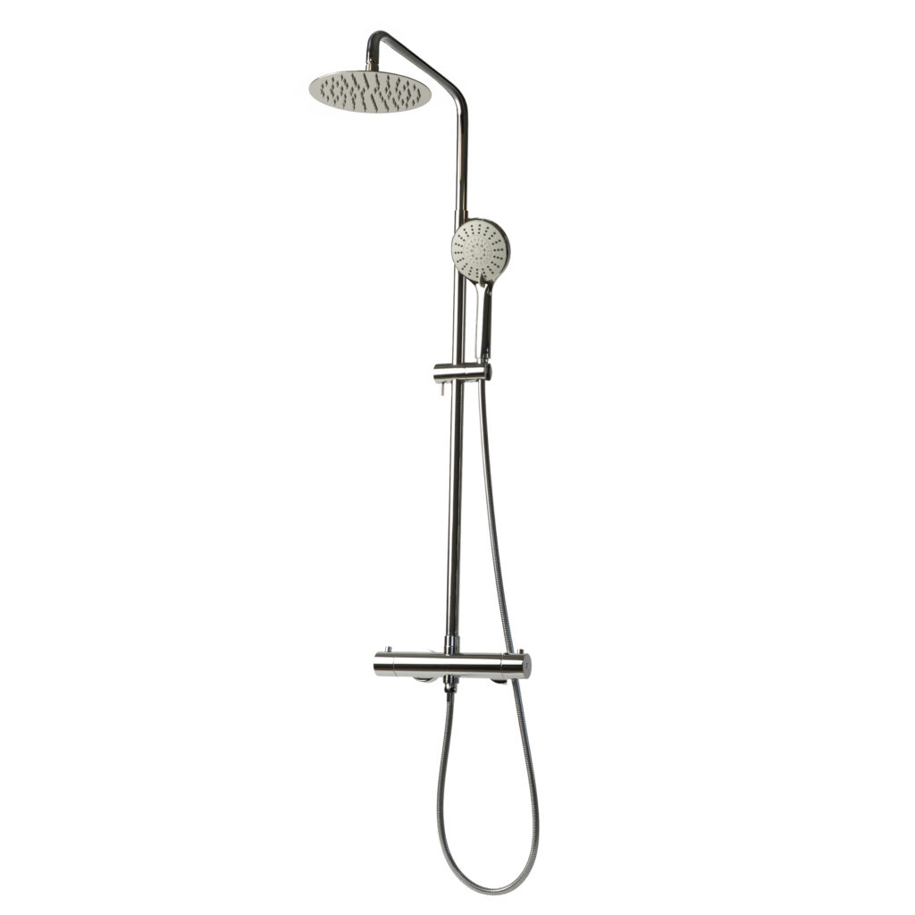 Sani & Co Sense thermostatische opbouw regendoucheset in chroom met ronde 20 cm hoofddouche en ronde handdouche