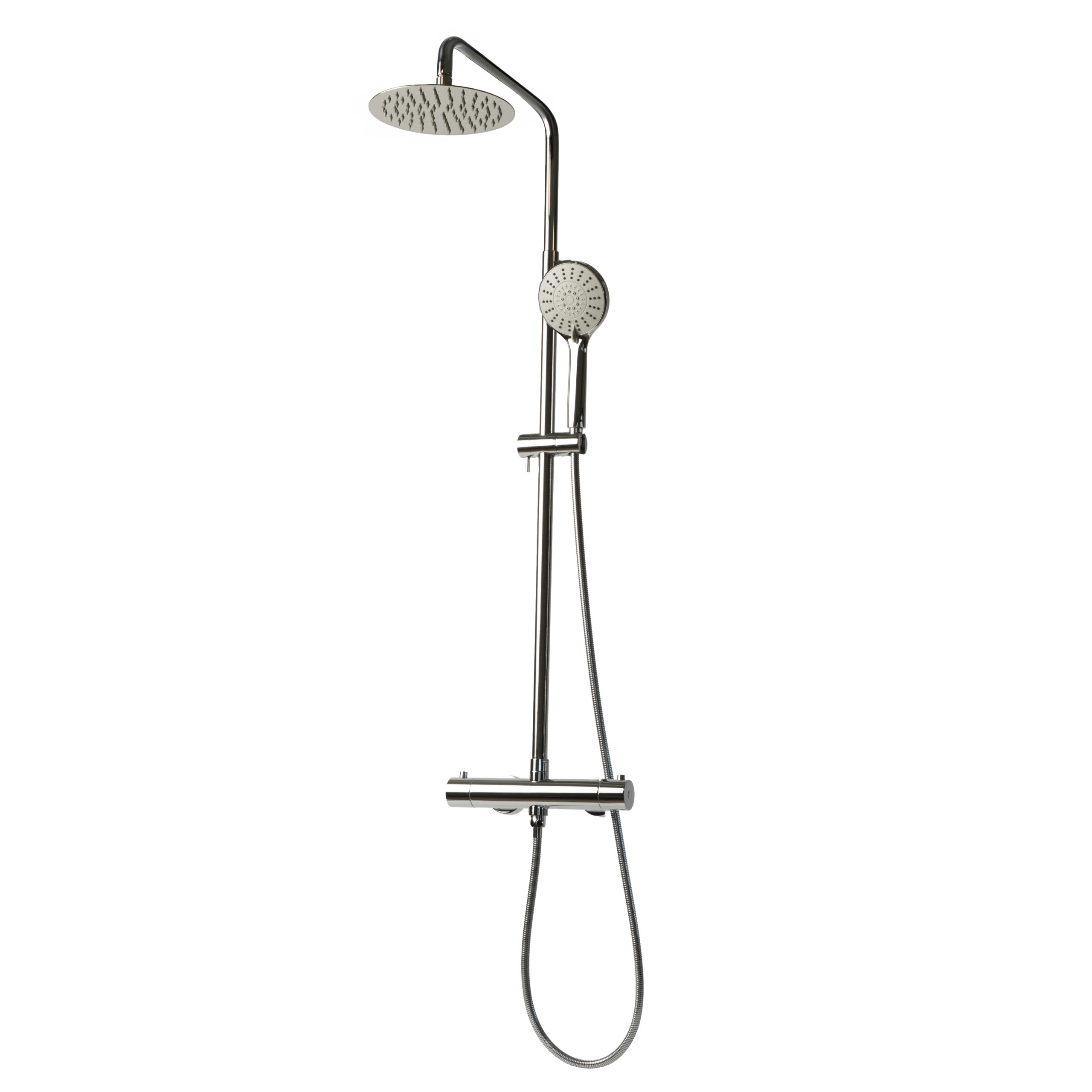 Sani & Co Sense Thermostatische Regendoucheset Chroom 20 cm Rond Sani & Co Sense thermostatische opbouw regendoucheset in chroom met ronde 20 cm hoofddouche en ronde handdouche