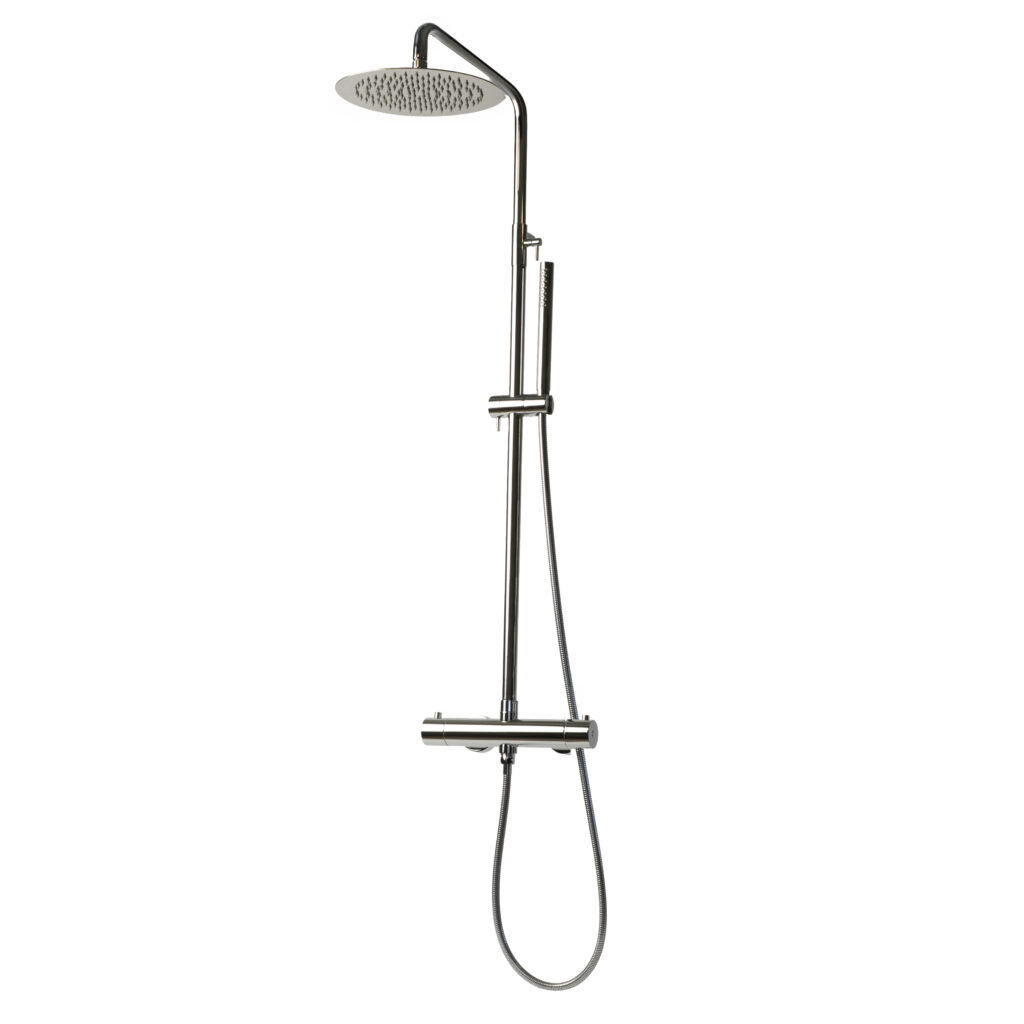 Sani & Co Sense thermostatische opbouw regendoucheset in chroom met 25 cm hoofddouche en staafhanddouche